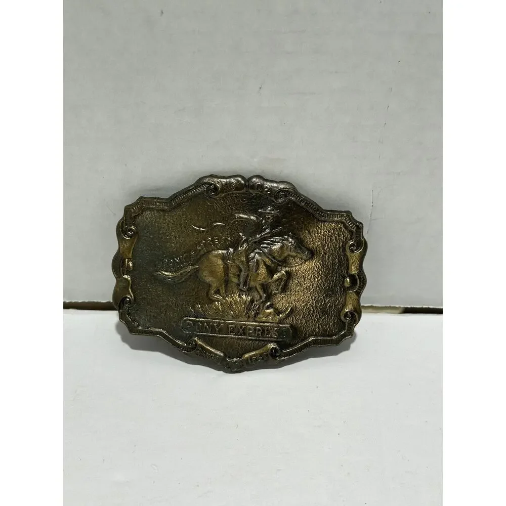 Vintage Pony Express Mens Belt Buckle‎ Rider Commemorative Brass